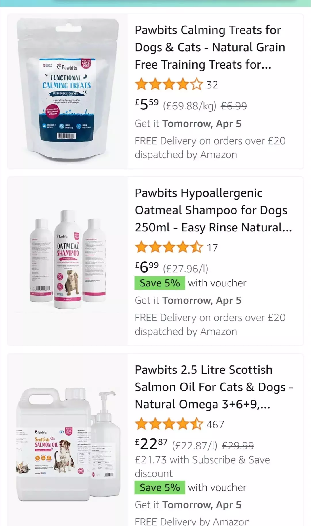 pawbits-amazon-listings-as-shown-in-the-mobile-app